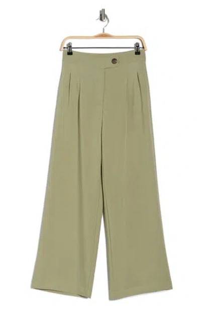 T Tahari Pleated Front Wide Leg Pants In Green