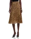 T Tahari Pleated Leopard Print Midi Skirt In Brown