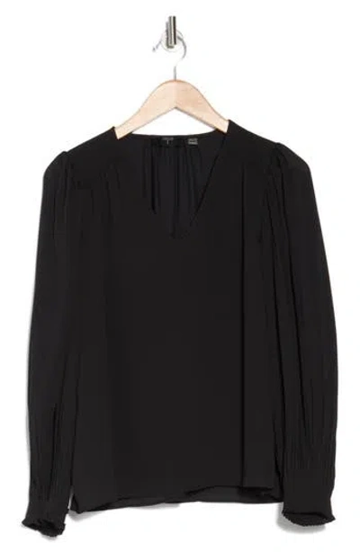 T Tahari Pleated Long Sleeve Shirt In Black