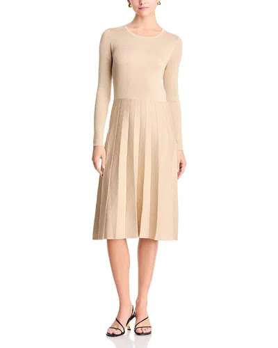 T Tahari Pleated Metallic Threaded Dress In Neutral