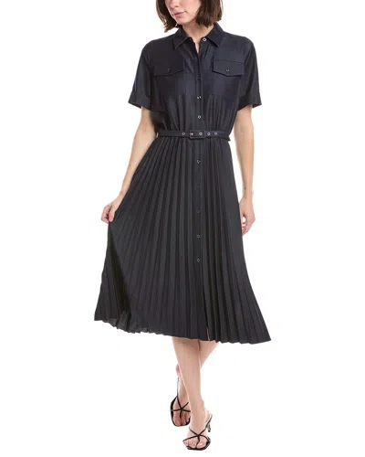T Tahari Pleated Midi Dress In Blue