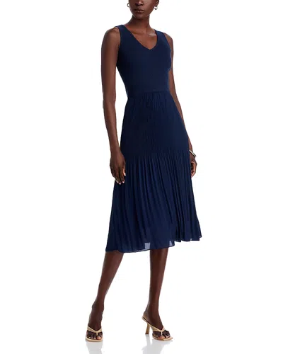T Tahari Pleated Midi Dress In Navy