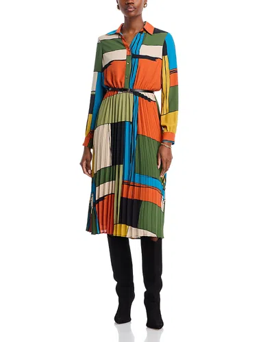 T Tahari Pleated Midi Shirt Dress In Orange