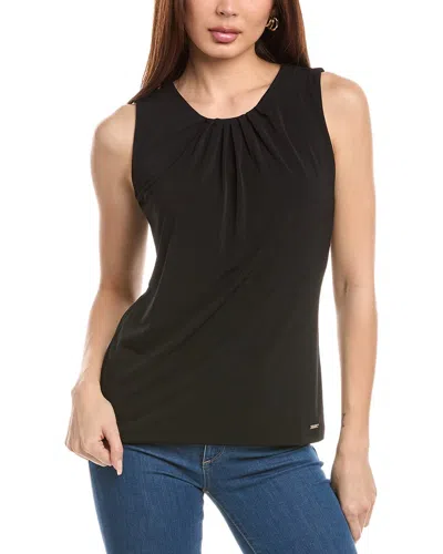 T Tahari Pleated Neck Blouse In Black
