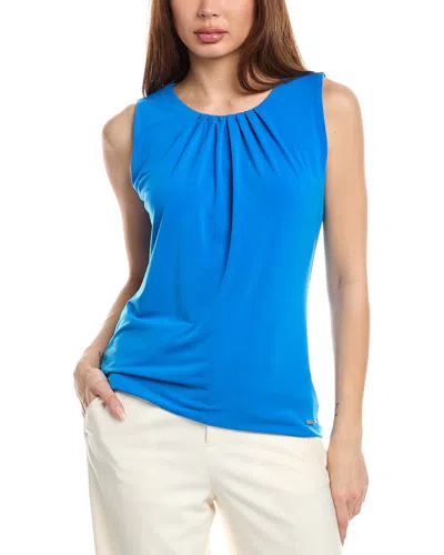 T Tahari Pleated Neck Blouse In Blue