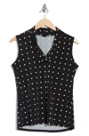 T Tahari Pleated Neck Sleeveless Top In Black