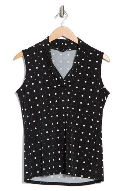 T Tahari Pleated Neck Sleeveless Top In Black