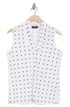 T Tahari Pleated Neck Sleeveless Top In White