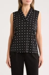 T Tahari Pleated Neck Sleeveless Top In Black