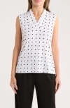 T Tahari Pleated Neck Sleeveless Top In White
