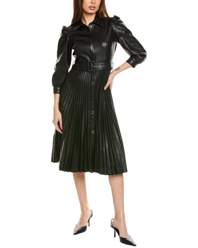 T Tahari Pleated Skirt Shirtdress In Black