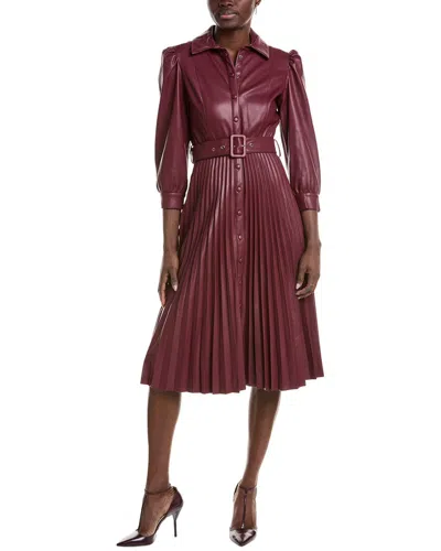 T Tahari Women's Belted Accordian Pleated Faux Leather Dress In Red