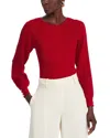 T Tahari Pleated Sleeve Crewneck Sweater In Baked Cherry