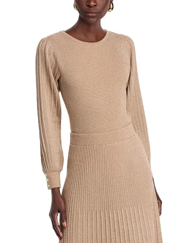 T Tahari Pleated Sleeve Crewneck Sweater In Satin Shim