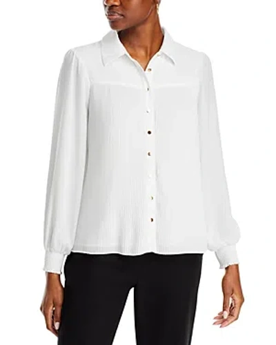 T Tahari Pleated Smocked Cuff Blouse In White Star