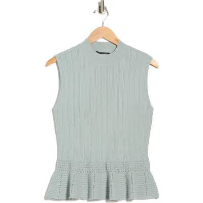 T Tahari Pointelle Peplum Sweater Tank In Blue