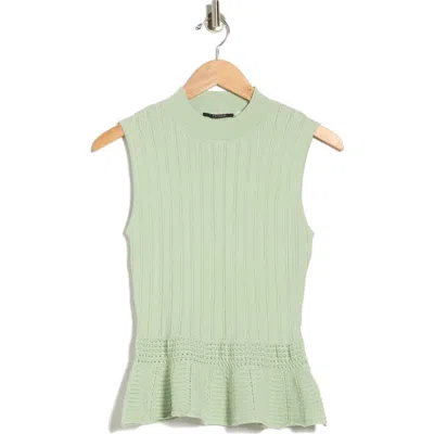 T Tahari Pointelle Peplum Sweater Tank In Green