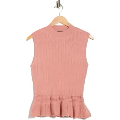 T Tahari Pointelle Peplum Sweater Tank In Pink