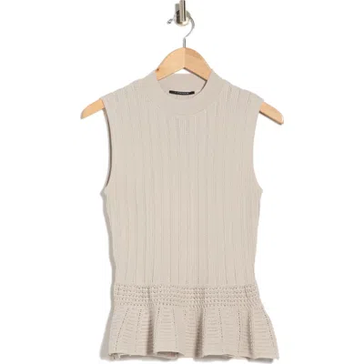 T Tahari Pointelle Peplum Sweater Tank In Gray