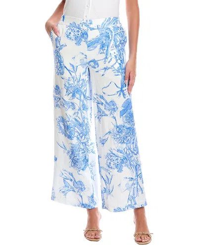 T Tahari Print Linen-blend Pant In Blue