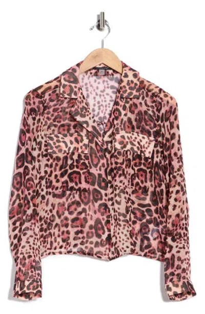 T Tahari Print Long Sleeve Crop Blouse In Animal Print
