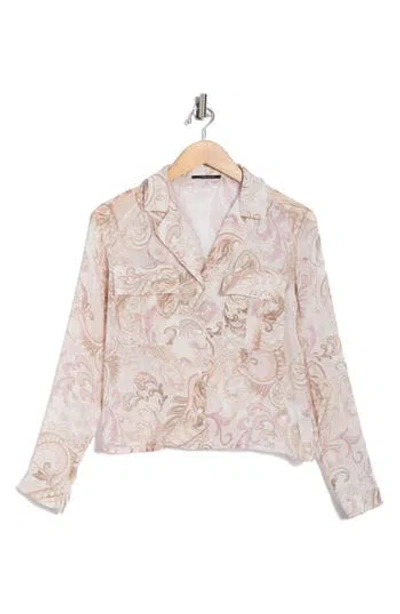T Tahari Print Long Sleeve Crop Blouse In Neutral