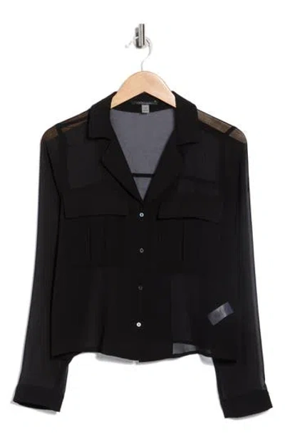 T Tahari Print Long Sleeve Crop Blouse In Black