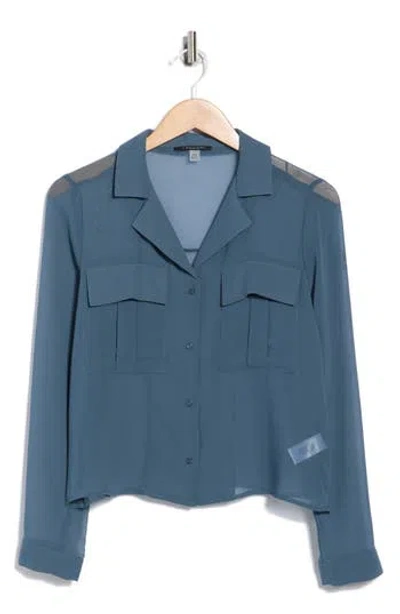 T Tahari Print Long Sleeve Crop Blouse In Blue