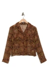 T Tahari Print Long Sleeve Crop Blouse In Brown