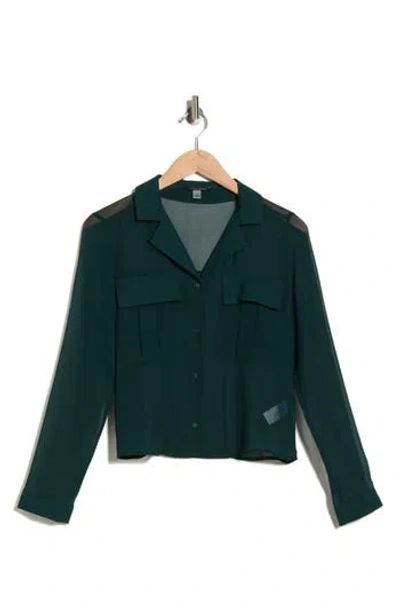 T Tahari Print Long Sleeve Crop Blouse In Green