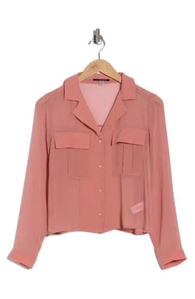 T Tahari Print Long Sleeve Crop Blouse In Pink