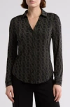 T Tahari Print Long Sleeve Knit Button-up Shirt