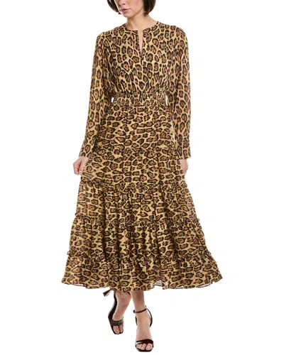 T Tahari Split-neck Tiered Dress In Animal Print