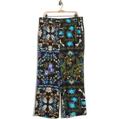 T Tahari Print Woven Pants In Black Multi Floral Leaf