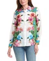 T Tahari Button Down Printed Blouse In White