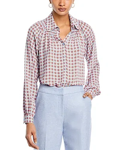 T Tahari Printed Button Down Blouse In Blue Tile