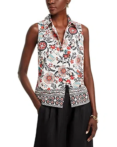 T Tahari Printed Button Down Blouse In Garden Party Print