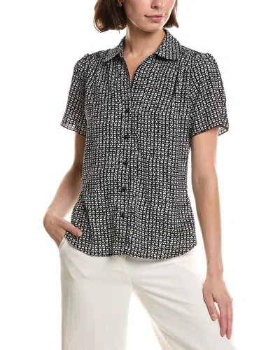 T Tahari Printed Button Down Woven Shirt In Black