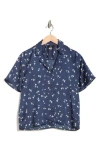 T Tahari Printed Camp Shirt In Blue