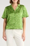 T Tahari Printed Camp Shirt In Green