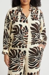 T Tahari Printed Faux Wrap Top In Sienna/natural Print