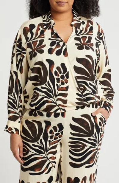 T Tahari Printed Faux Wrap Top In Sienna/natural Print