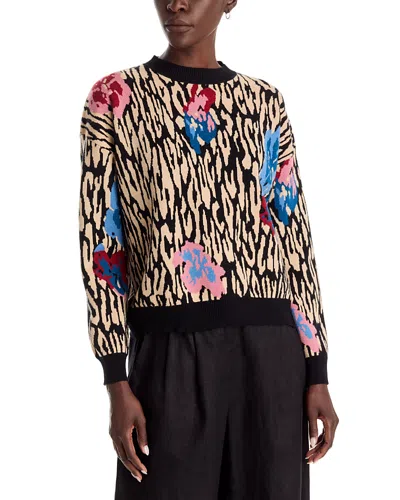 T Tahari Printed Jacquard Dropped Shoulder Sweater In Multi
