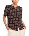 T Tahari Printed Mandarin Collar Top In Icon Dot