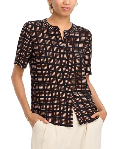 T Tahari Printed Mandarin Collar Top In Black