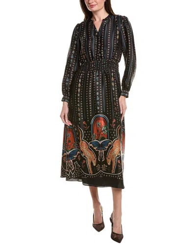 T Tahari Printed Midi Dress In Black