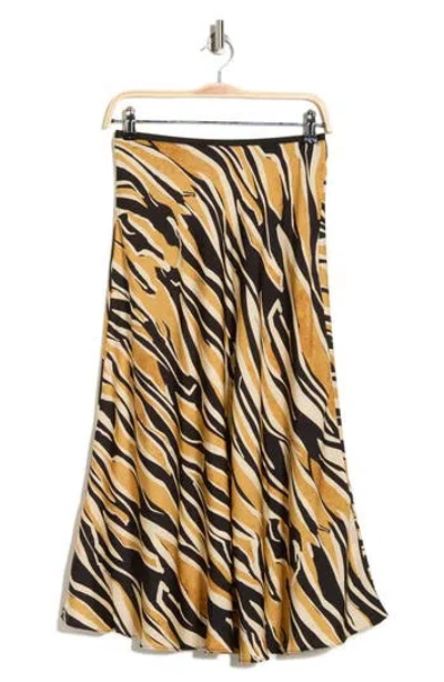 T Tahari Printed Satin Bias Skirt In Brown