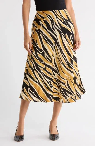 T Tahari Printed Satin Bias Skirt In Yellow