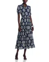 T Tahari Printed Tiered Midi Dress In Honeycomb Dot Print