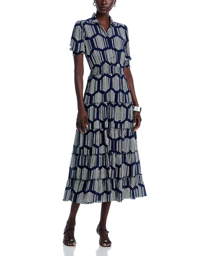 T Tahari Printed Tiered Midi Dress In Honeycomb Dot Print